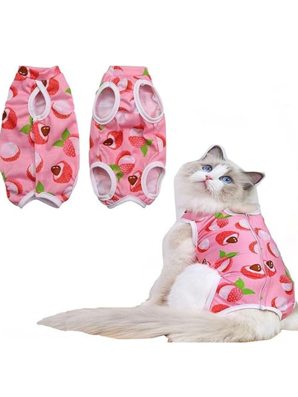 Cat Dog Sterlization Suit, Cat Surgery Recovery Suit | Physiological Poly cotton Breathable Apparel for Abdominal Wounds or Skin Diseases Hook & Loop Closure Costume for Cats (Size:XL, Chest: 40cm)