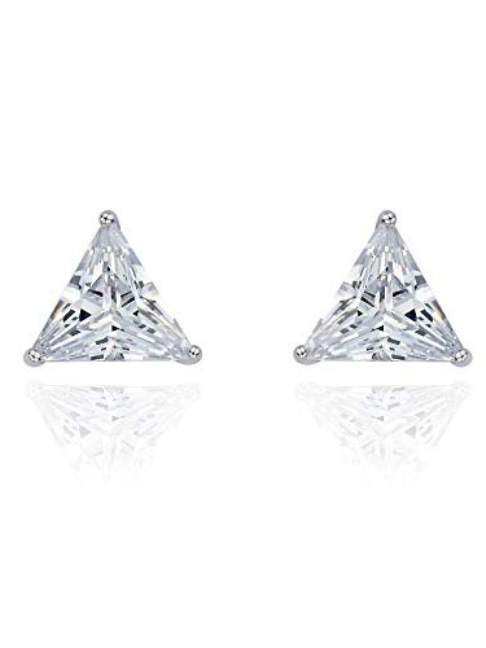 Triangle CZ 925 Pure Sterling Silver White Single Stone Solitaire Stud Earrings For Men, Women, Boys And Girls