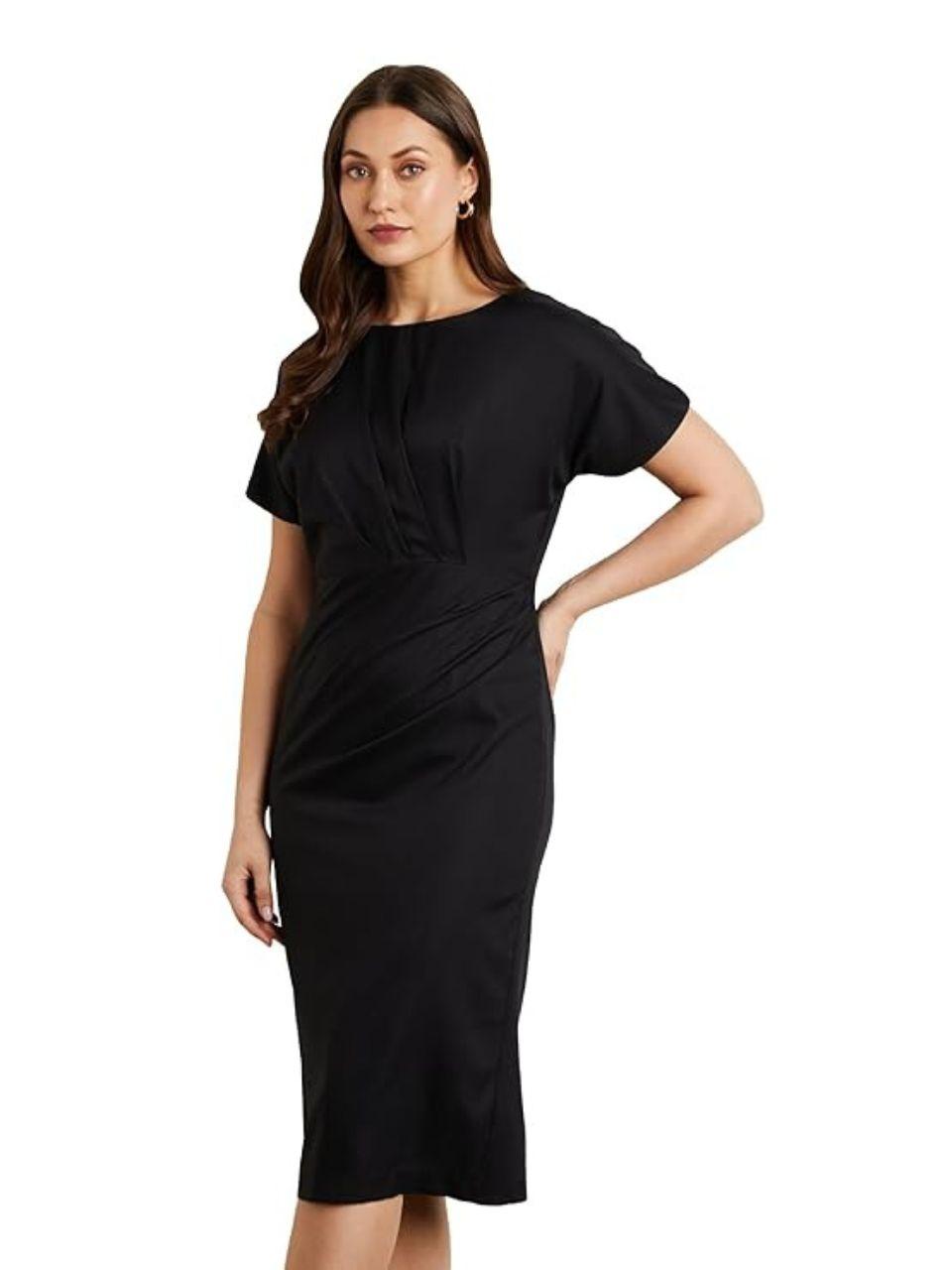 Women's Fitted Draped Dress (Midi Length | Desk-to-Dinner)