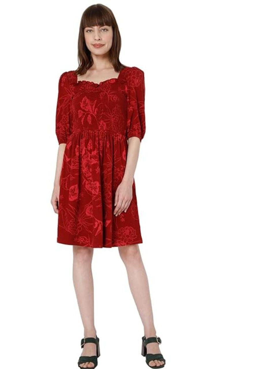  Women's Knee Length Cotton Fit & Flare Dress