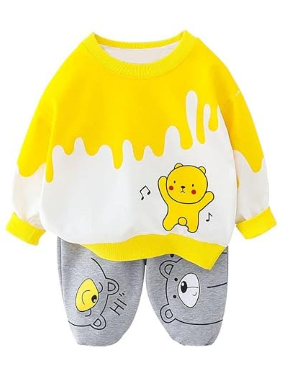  Boy's Cotton Full Sleeves Sweatshirt with Pant Set in Yellow Color