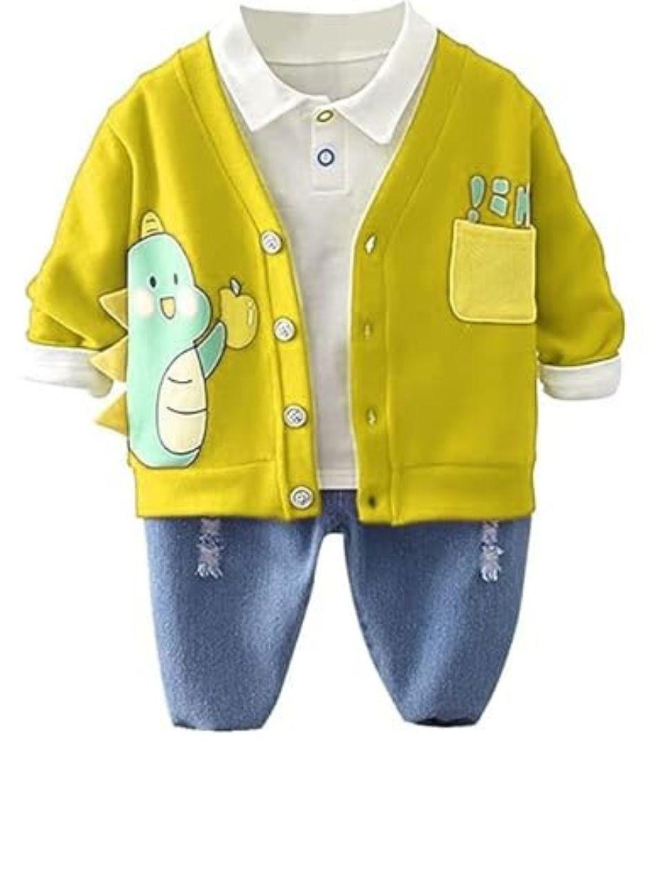 kids wear Full Sleeves T-Shirt Jacket Jeans Clothing Sets for Boys and girls