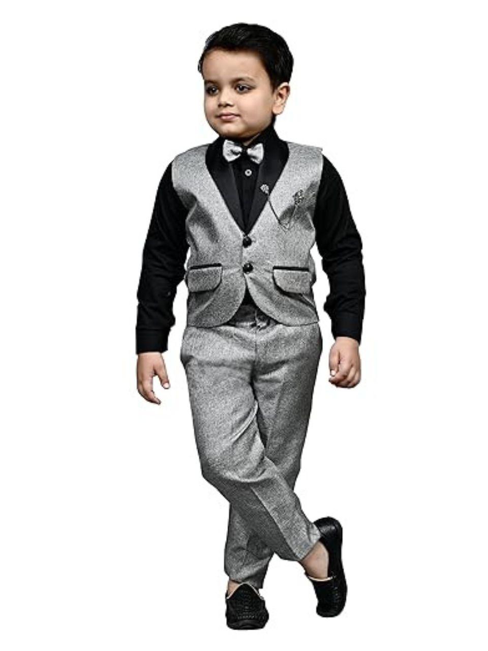  Boys Clothing Set 3 Piece Dress for Boys, Set of Coat, Pant & Shirt, Ideal for Wedding and Birthday.