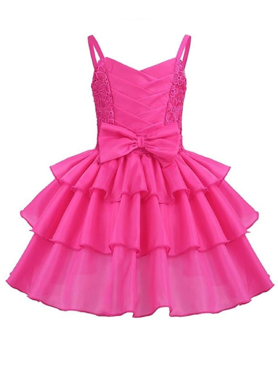 Baby Girls Stylish Princess Dresses Satin Pretty Knee Length Pink Birthday Kids A-Line Frock/Dress Years