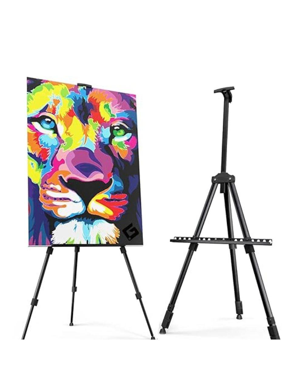 Portable Lightweight Tripod Easel for Professional Artists, Metal Display Easel Stand with Adjustable Height for Painting, Display and Advertisement Purposes - 5FT(Holds Canvas up to 1 kg) Visit the Grandink Store