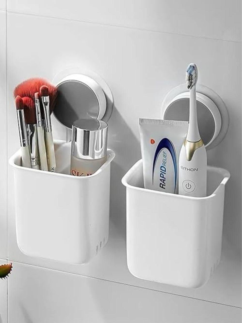 Wall Mounted Self Adhesive Toothbrush Holder/Toothbrush Holders for Bathrrom/Toothbrush Holders/Brush Holder, Toothpaste, Shaver, Razor & Make up Brush (2 Toothbrush Holder)