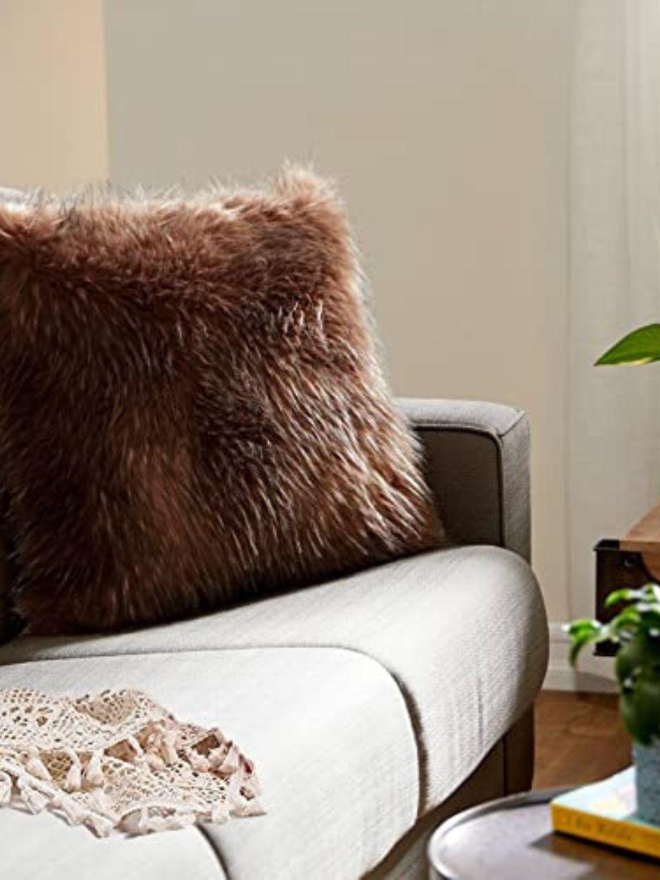  Fur Throw Pillow Covers-16" x 16",Set of 5 - Soft Cushion Cases - Fuzzy Fluffy Cozy for Sofa Bed Decor Couch Bedroom Without Insert. 16x 16 Inches/ 40 x 40 cm (Coffee Brown)